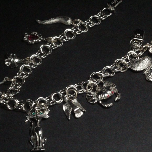 Sterling Silver Heavy 34GPink Synthetic Spinel Topaz Multi Charms Bracelet - Picture 2 of 13